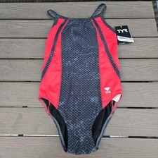 TYR Youth Girl Duralast Elite Viper Red/grey DiamondFit 1 Pc Swim Sz 24 NEW