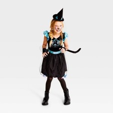 Kids Pom Pom Cat Witch Halloween Costume Dress  Accessories 8-10 Medium 1330