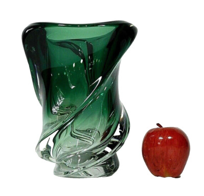 Vintage Val Saint Lambert Crystal Vase Green Signed 9.75''