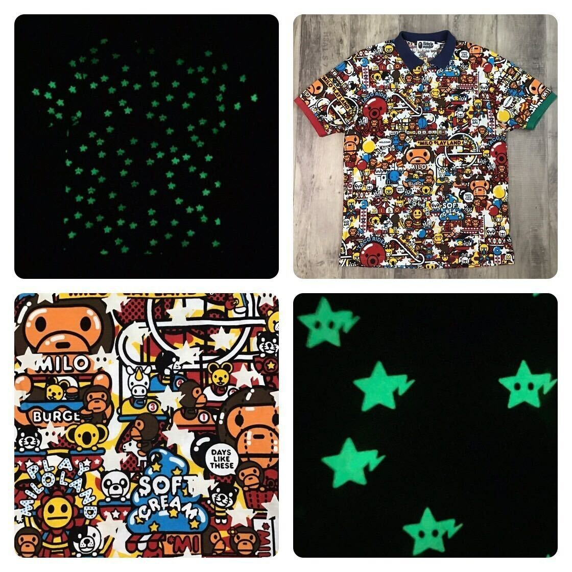 Glow in the dark BAPE Milo Land polo shirt A Bathing Ape Size L | eBay