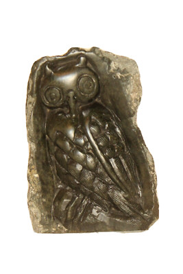 Owl Sculpture Zimbabwe Shona Serpentine stone  4½'' tall    #14