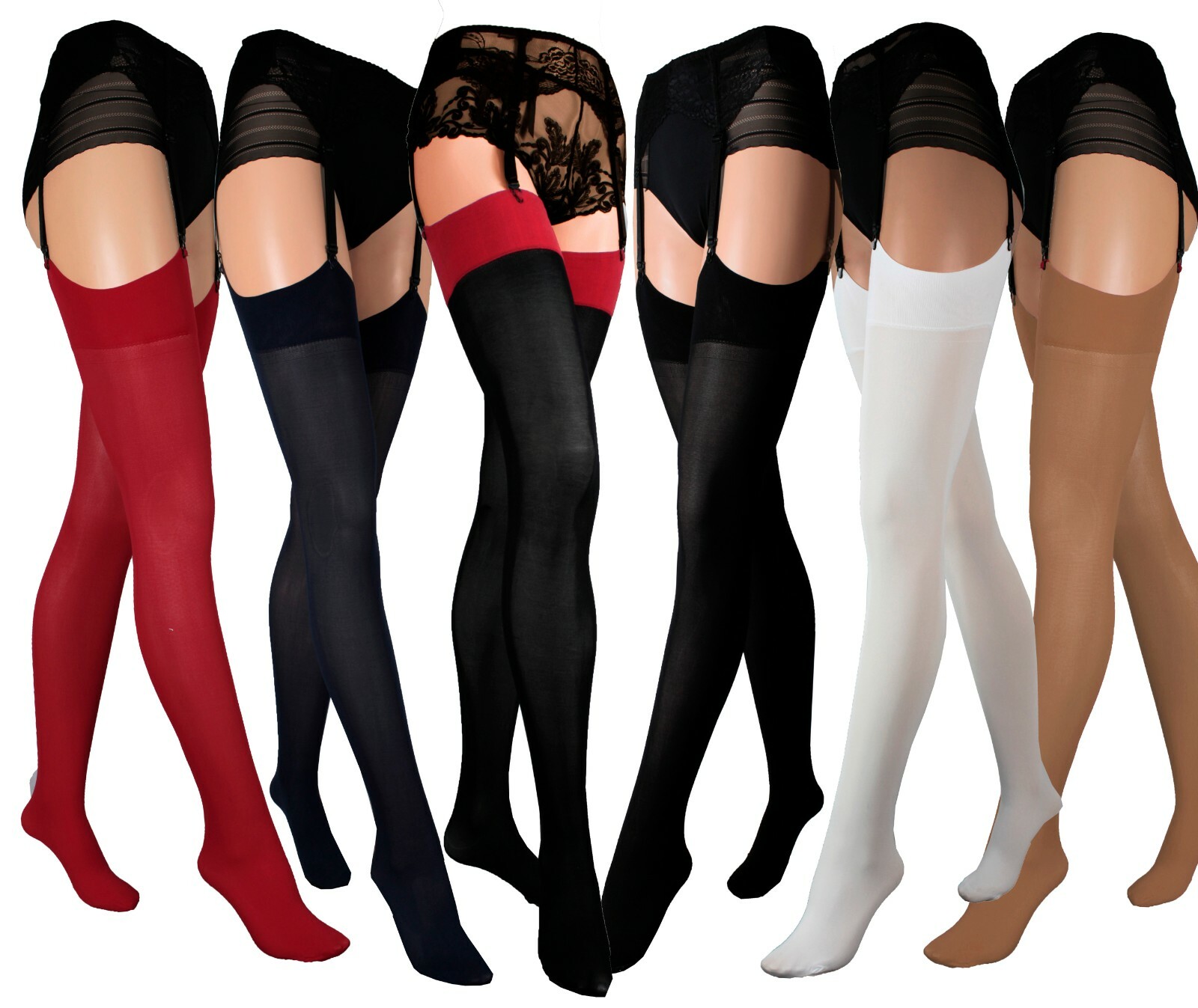 JUST BEAUTY TOUCH 60 Denier Opaque Stockings Plain 12 Colours Size Regular and Plus for Suspender Belt Size S - XXXL, White, XL-XXL Plus