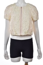 Leifsdottir Jacket Size 8 Ivory Pink Textured Short Sleeve Cropped Blazer Basic