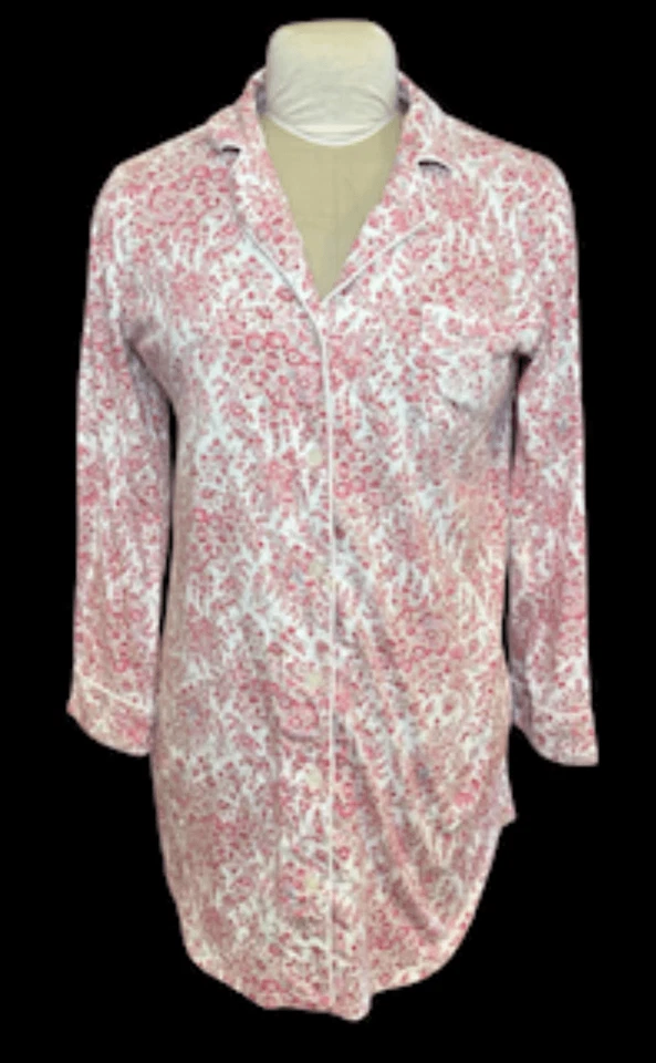 Camisa para dormir de franela Lauren Ralph Lauren talla Estampado floral M rosa/blanco. Acogedor Comf Foto 2 de 4