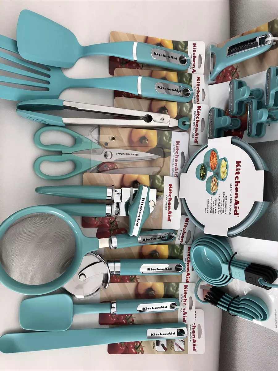 New Set of 31 Utensils KitchenAid Aqua Sky Shears Basting Spoon