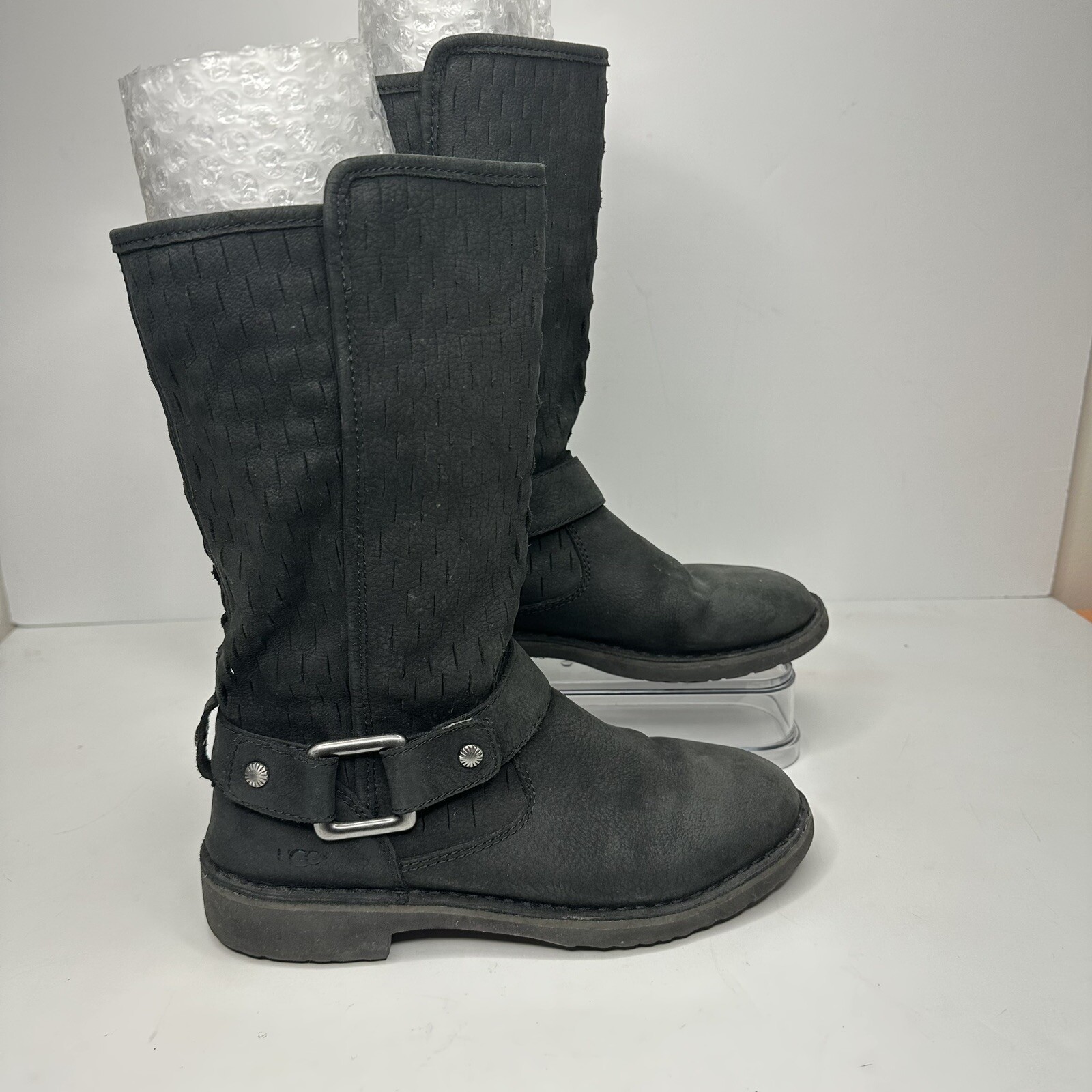 UGG Shani Leather Mid Calf Slip On Boots for Women Size 7 Black 1016923