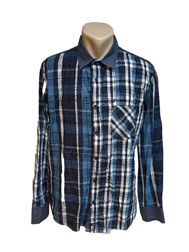 Desigual men's shirt size L blue multicolor plaid