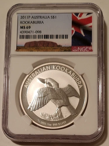 Australia 2011 P 1 oz Silver Dollar Kookaburra MS69 NGC Flag Label