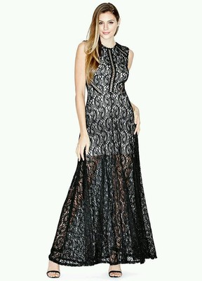 NWT GUESS BY MARCIANO BLACK LACE GOWN DRESS SIZE S