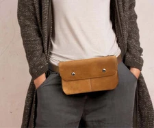 Tan Genuine leather belt shoulder wallet bag waist pocket pouch style hip bag Vi