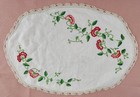 Oval Embroidered Tray Cloth, 41 x 8 cm, White Linen, Vintage. Flower, Stain