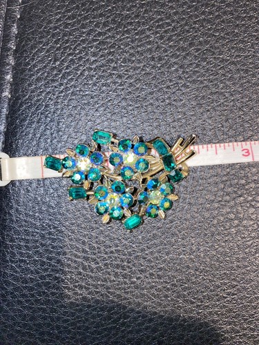 USNE Vintage Green Rhingstone Lisner Jewelry Brooch - Picture 3 of 12