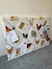 Cluck Chickens Hens Cream Fabric Notice Board Memo Ribbon Cork Bulletin Handmade