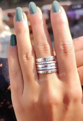 Handmade 925 Sterling Silver Set of 5 Tiny 925 Sterling Silver Stacking,All size