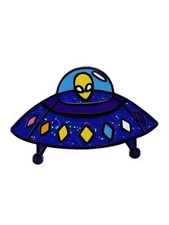 Glitter! Alien UFO Spaceship Enamel Pin Metal Badge for backpack lapel hat bag