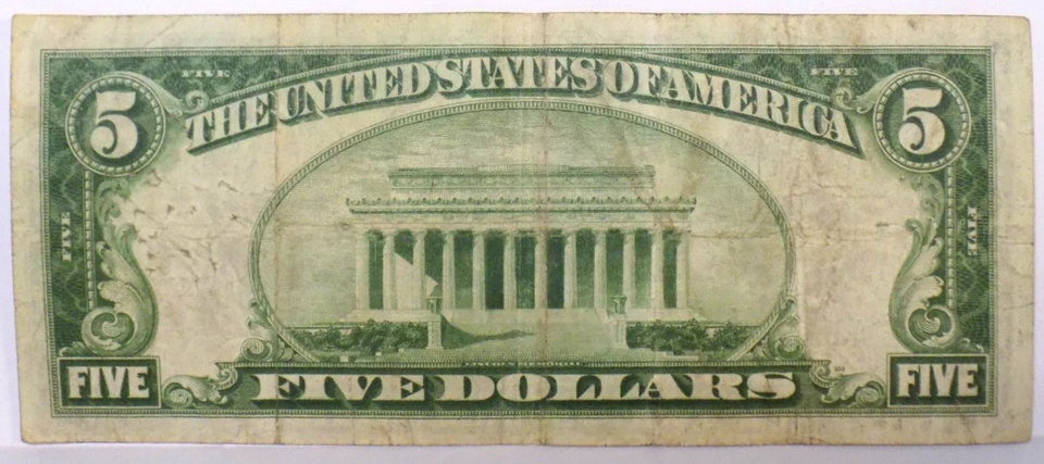 1928 B selo verde $5 nota da Reserva Federal Bank of Boston A25028515A - Imagem 4 de 4