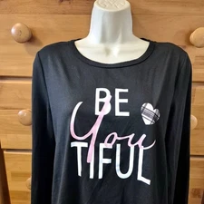 EUC BeYouTiful Black Long Sleeve Graphic Tee Large