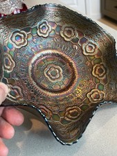 9” round, 2 1/2” tall CARNIVAL GLASS ~ FENTON CAPTIVE ROSE BLUE PLATE ~