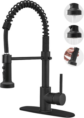 Kitchen Faucet with Three-Function Sprayer Head, Matte Black Finish, Single-Hand