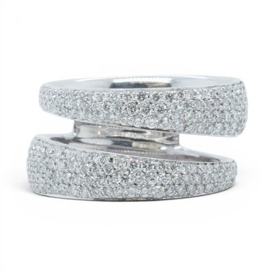 Roberto Coin Scalare 18k White Gold Pave Diamond Two Row Ring 1.35ctw Size 6.5