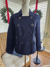 TALBOTS Textured Double Breasted Blazer Women's Size 8 Petite Navy Blue