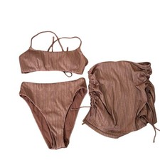 Andie Bikini Set Fiji Top High Waisted Bottom Cover-up Latte Sparkle Small NWT