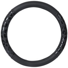 Black Leopard Faux Leather Steering Wheel Cover Universal Fit For Sedans