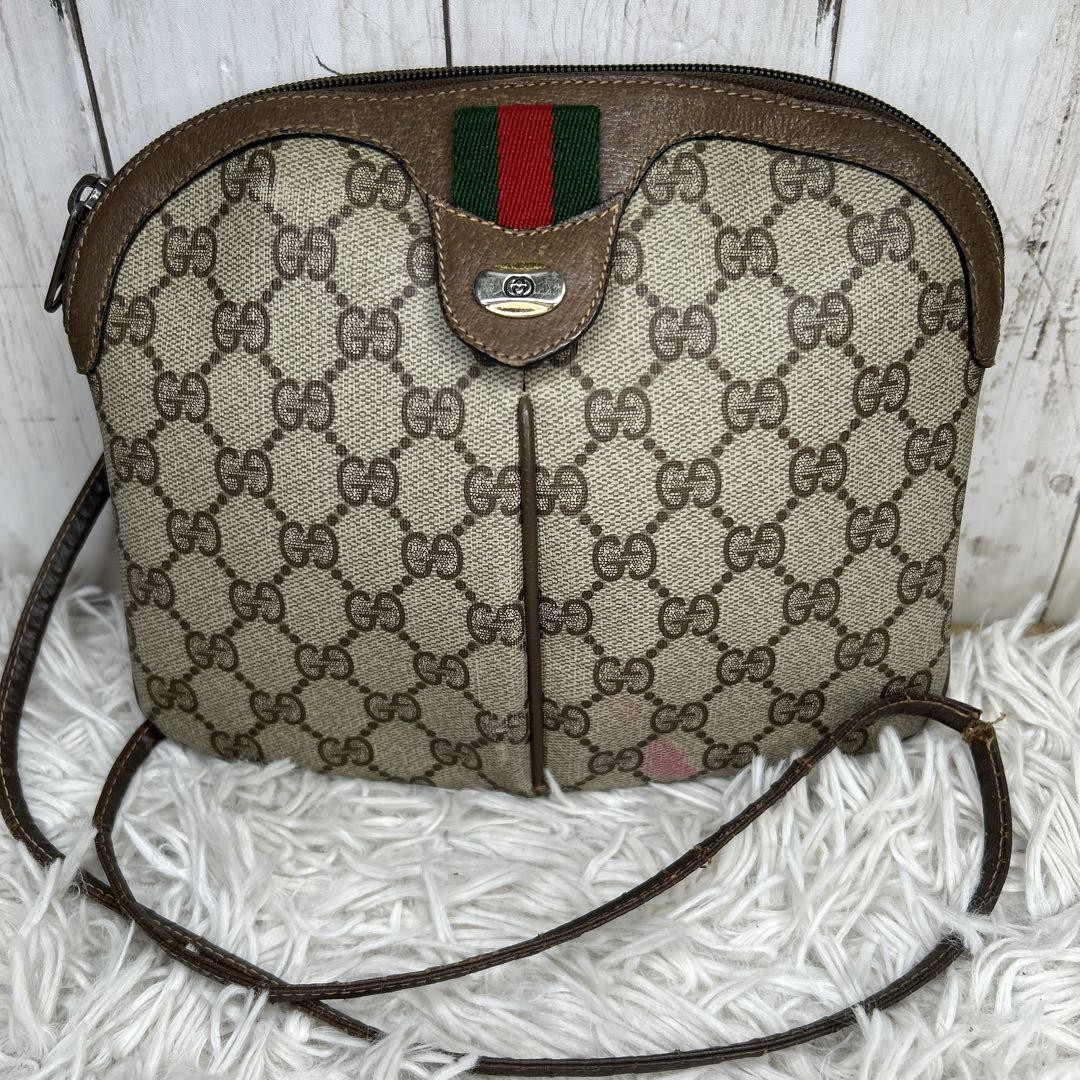 GUCCI Vintage GG Supreme Sherry Line Shoulder Bag in Brown PVC Authentic