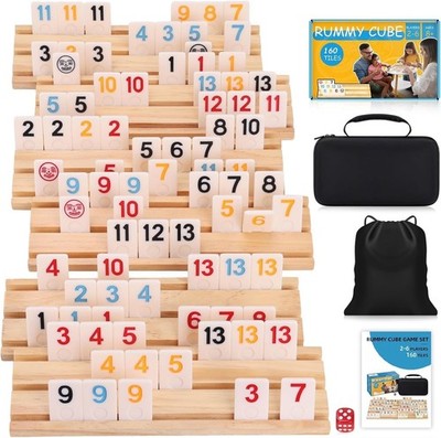 Rummy Cube 6 Player Edition with 6 Wooden Racks 160 Tiles Rummy Cube Game with C