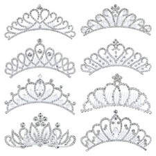 8 Pack Silver Metal Princess Birthday Party Pearl Rhinestone Crown Hair Combs