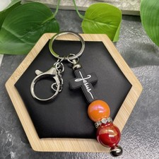4.5 Stainless Steel Bubblegum Bead Keychain Purse Backpack Jesus Cross New B979