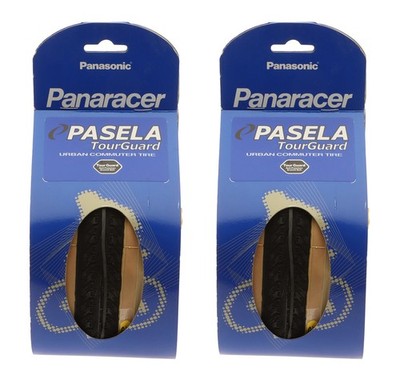 Panaracer Pasela TourGuard Clincher Tires 700x23c Black/Tan Road PAIR NEW NOS