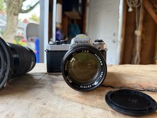 Vintage Nikon FE 35mm SLR Film Camera w/ Zoom Lens Silver/Black Untested Japan