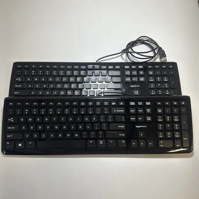 LOT OF 2 - Amazon Basics USB Wired Keyboard KU-0833 Black Full Size QWERTY