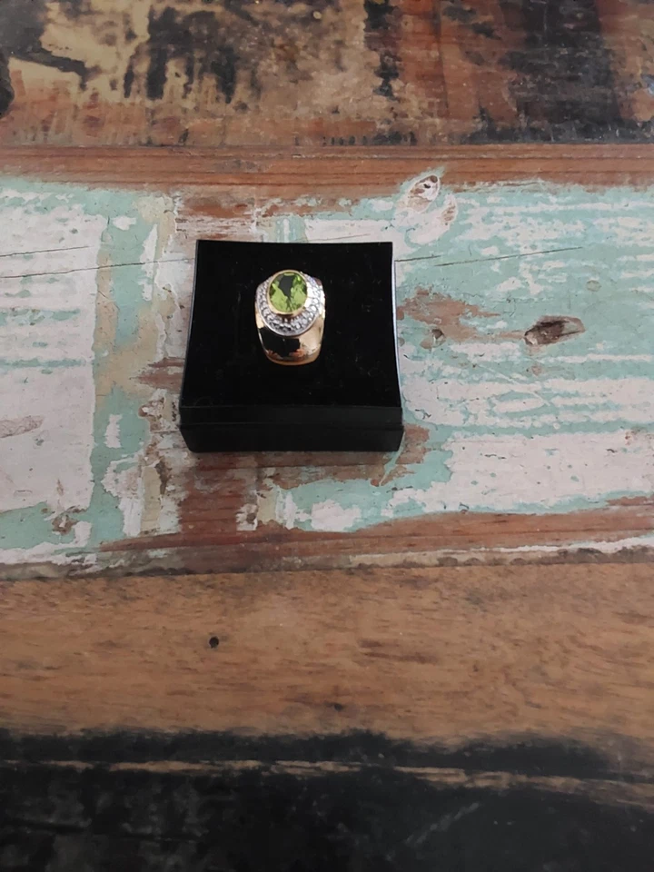 925 Sterling Silberring, Vergoldet Mit Peridot Edelstein RW 53 - Bild 2 von 3
