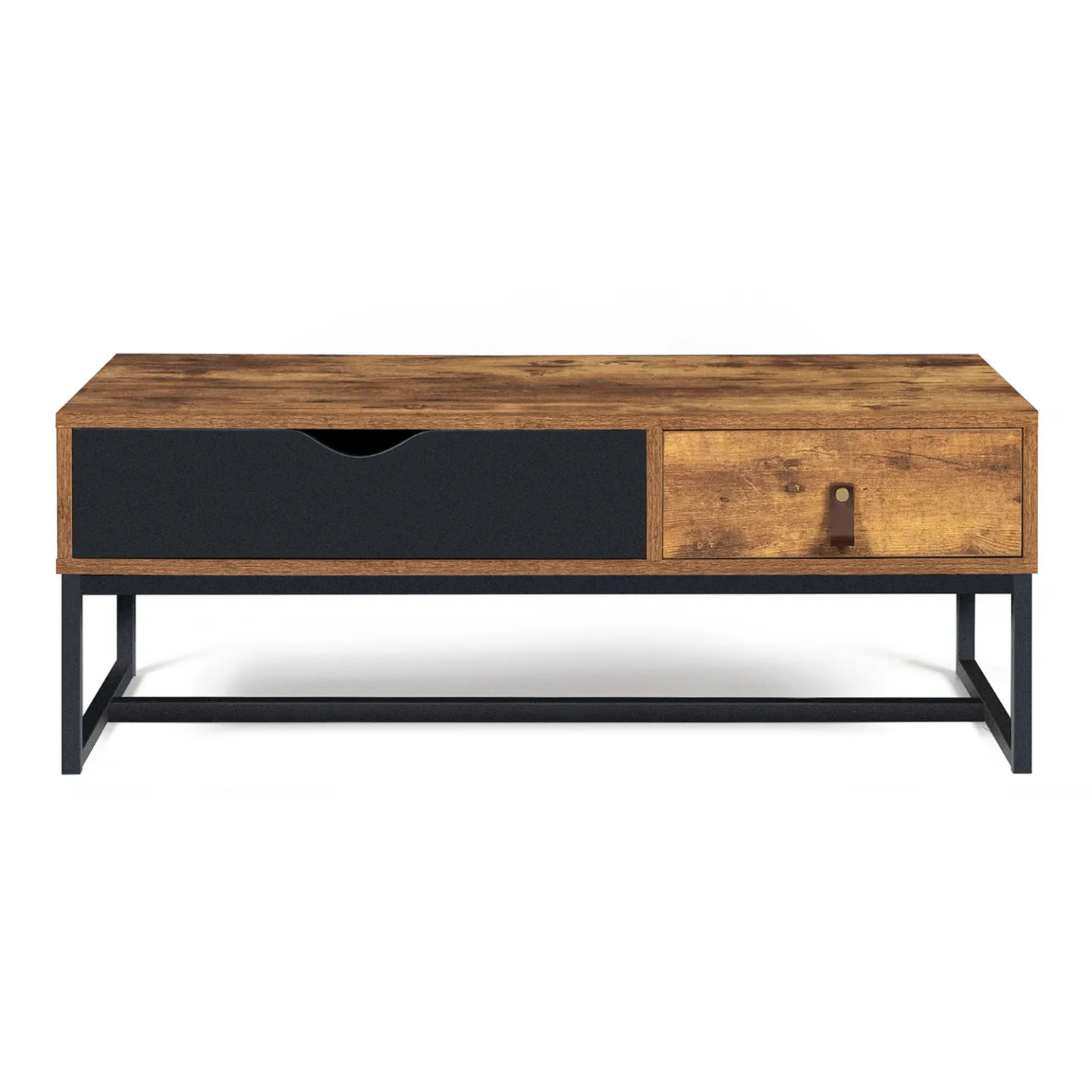 Table basse industrielle CHICAGO pour ranger vos télécommandes dans 2 tiroirs - 3