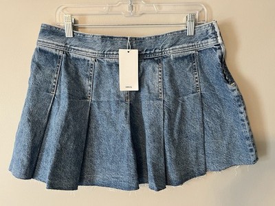 New! MNG MANGO Pleated Denim Mini Skirt Low Waist Size Medium NWT