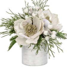 12 inch White Christmas Table Centerpiece with 5" Glitter Magnolia Flower and...