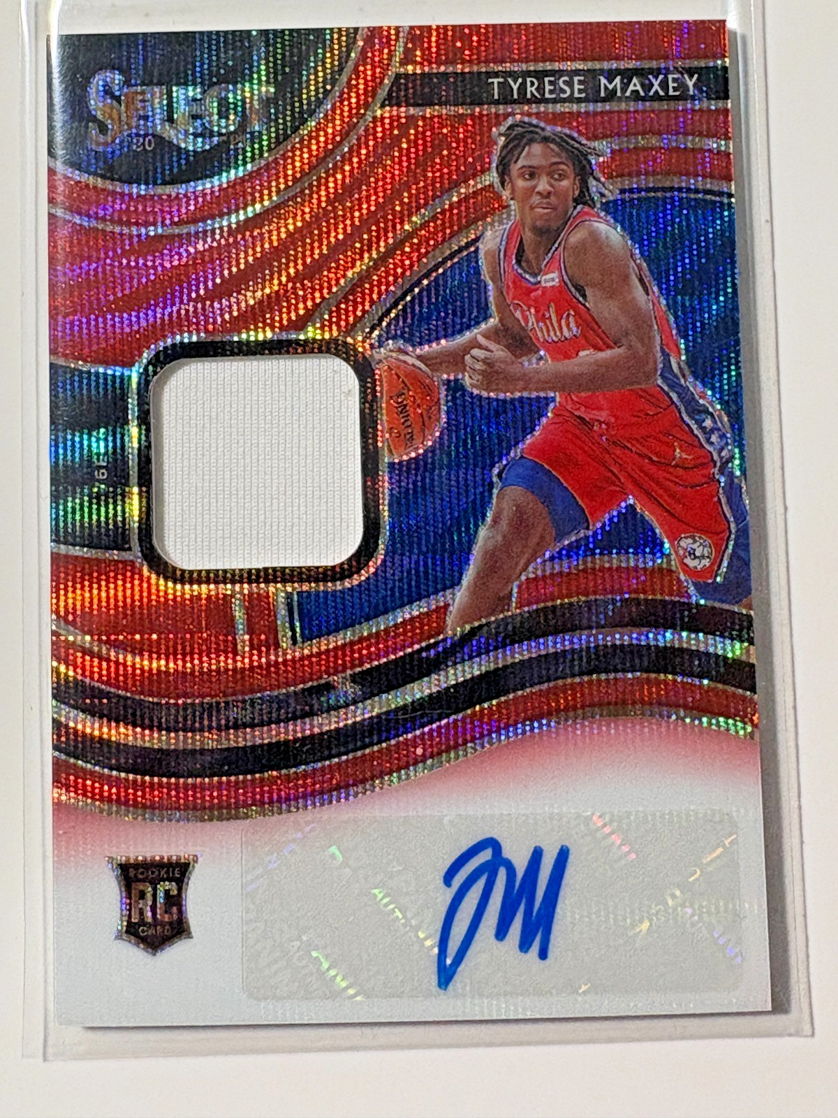 Tyrese Maxey 2020-21 Select Rookie Jersey Autographs Prizms Red Wave RJA-MAX RC