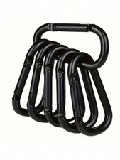 6PCS Black D-Shape Carabiner Hiking Buckle Heavy Duty Outdoor Snap Hook Clip