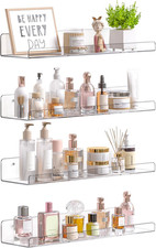 Estantes de pared flotantes de acrílico organizador de maquillaje de baño exhibición transparente 15 pulgadas paquete de 4