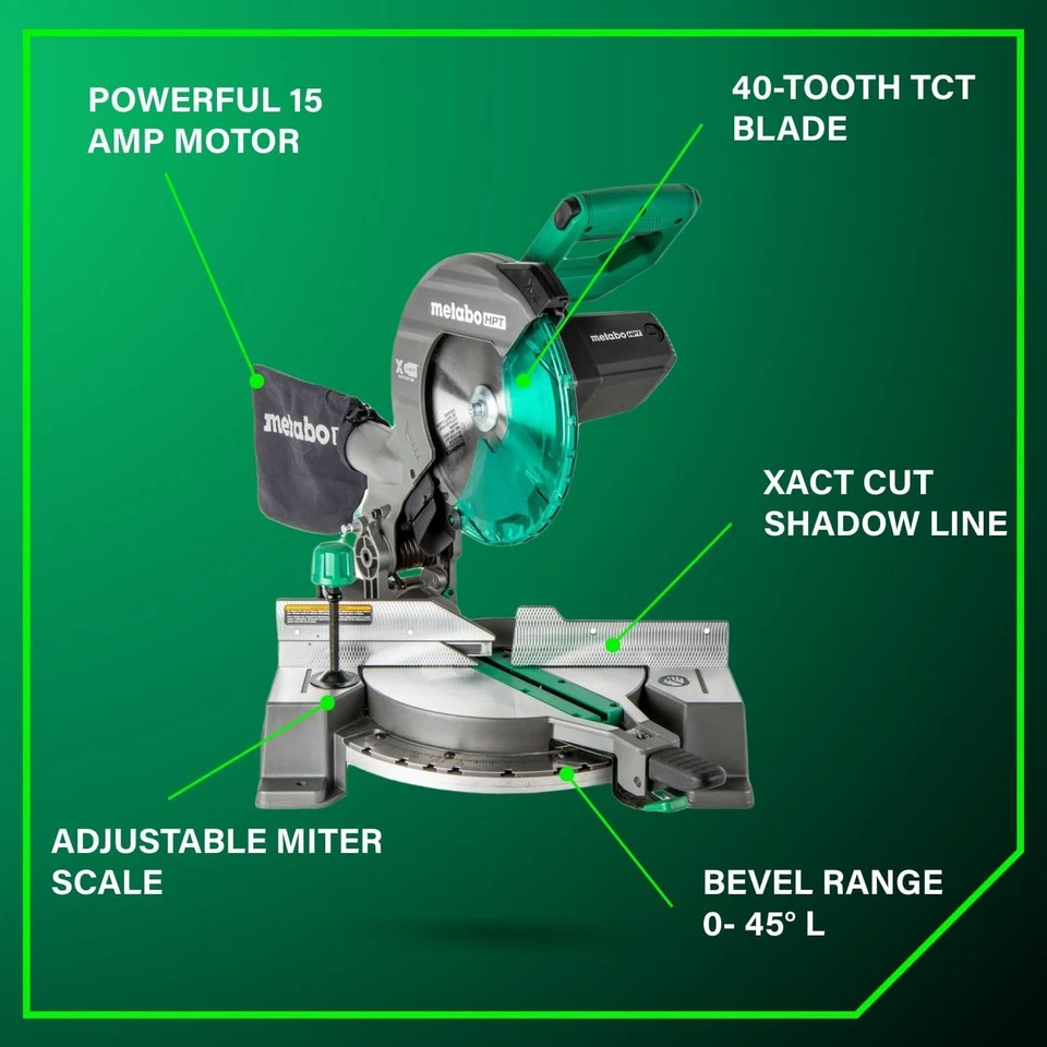 10-Inch Single Bevel Compound Miter Saw, 15-Amp Power Saw - Image 3 of 4