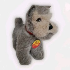 STEIFF HARRO SCHNAUZER Mini 5" Plush Gray Dog Red Collar Stuffed Animal Toy