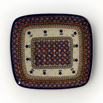 Millena Handmade Square Floral Ceramic Dish, Blue/White/Orange, Poland