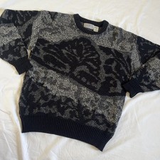 Vintage Method Wool Blend Sweater Nature Scene Black Size Small