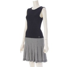 CHANEL 17P Coco Mark Sleeveless Knit Dress P56250 Black White Size 34 Used