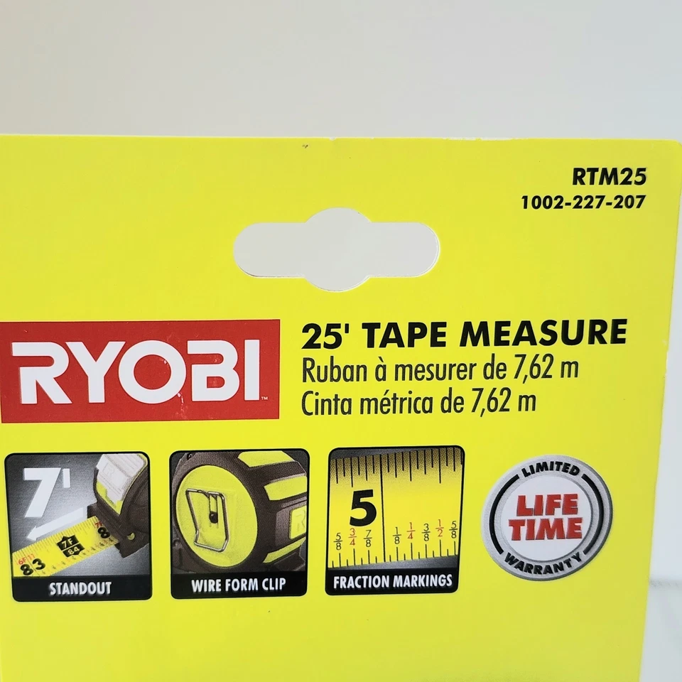 Ryobi 25’ Tape Measure RTM25  Fraction Markings 7ft Standout Wire Form Clip - Image 4 of 4