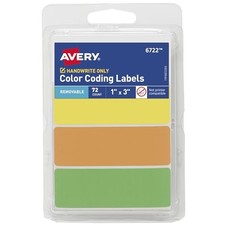 Avery Color-Coding Removable Labels, 1" x 3", Assorted Neon Colors,