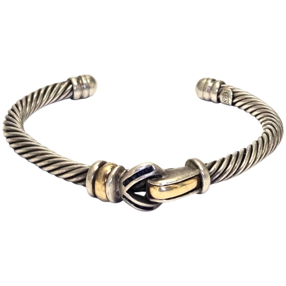 Effy D'oro Vintage Retired 18KT & 950 Silver Sapphire CABLE BRACELET   - Image 2 of 4