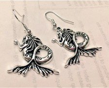 Mermaid Charm Earrings Silver Fish Sea Ocean Marine Nautical Princesses